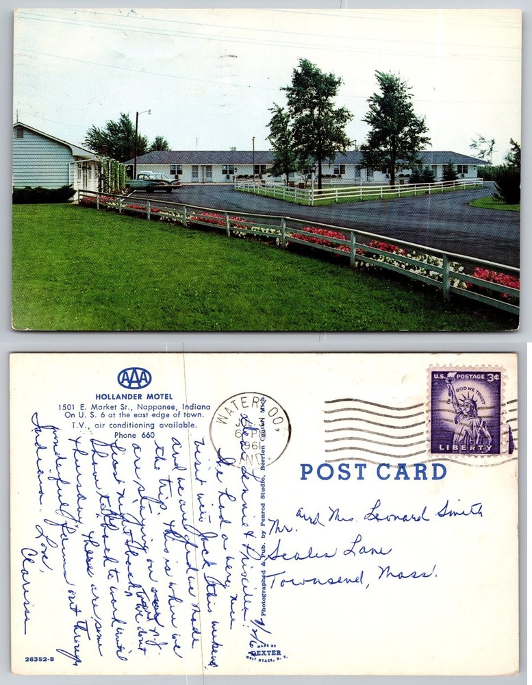 Hollander Motel Nappanee Indiana 1961 Chrome Postcard AAA U.S. 6 Vintage Car