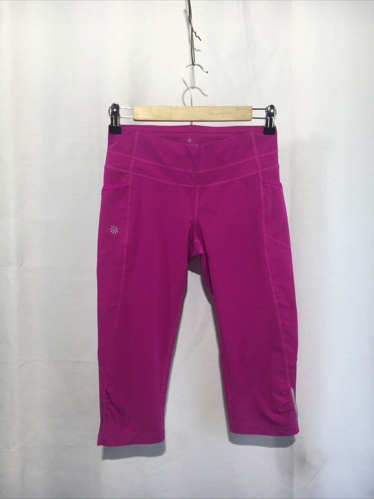 Athleta Dobby Be Free Knicker Capri Leggings Women Sz XS Hot Pink Strech Pockets