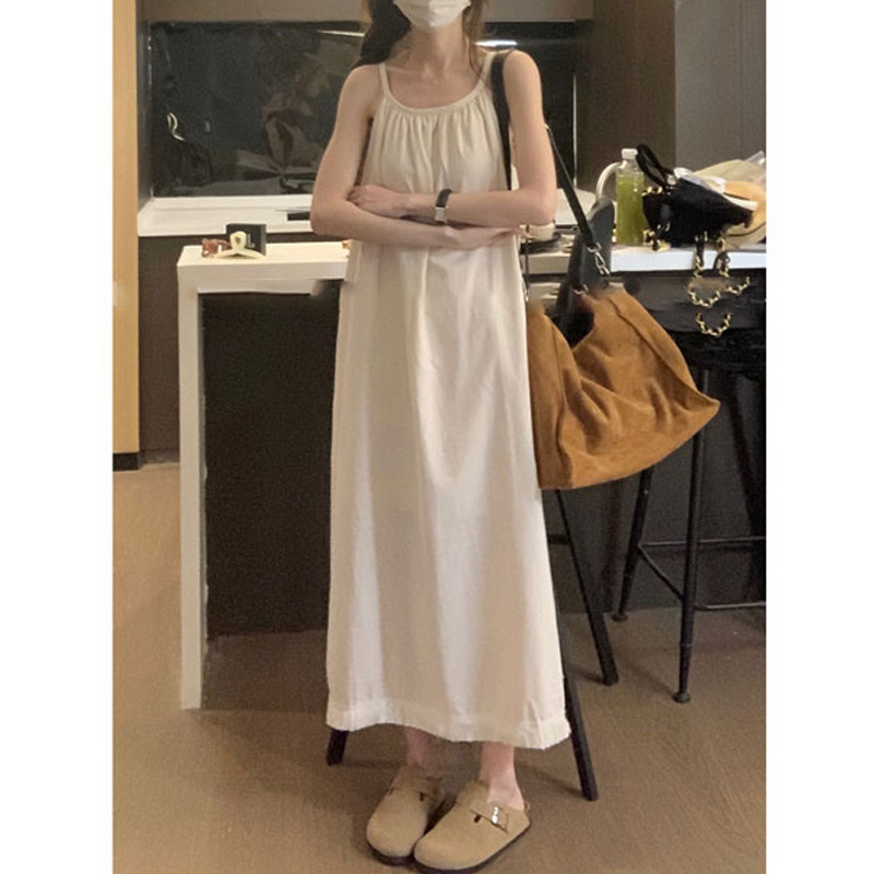 Women's Fashion Elegant French Lazy White Halter Pendulum Tassel Long Dress