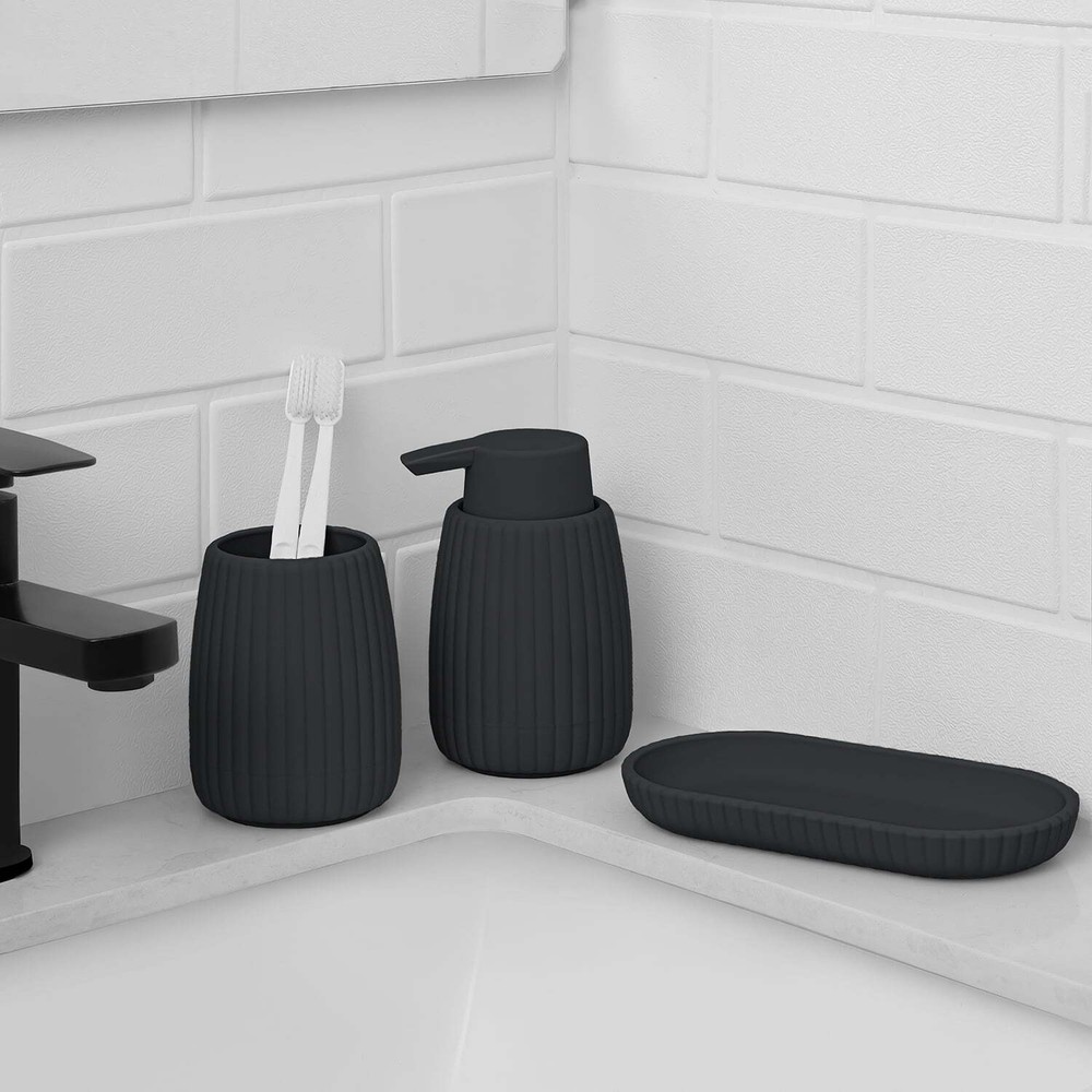 Mainstays Black Rubberized 4-Piece Ribbed Bath Accessories Set