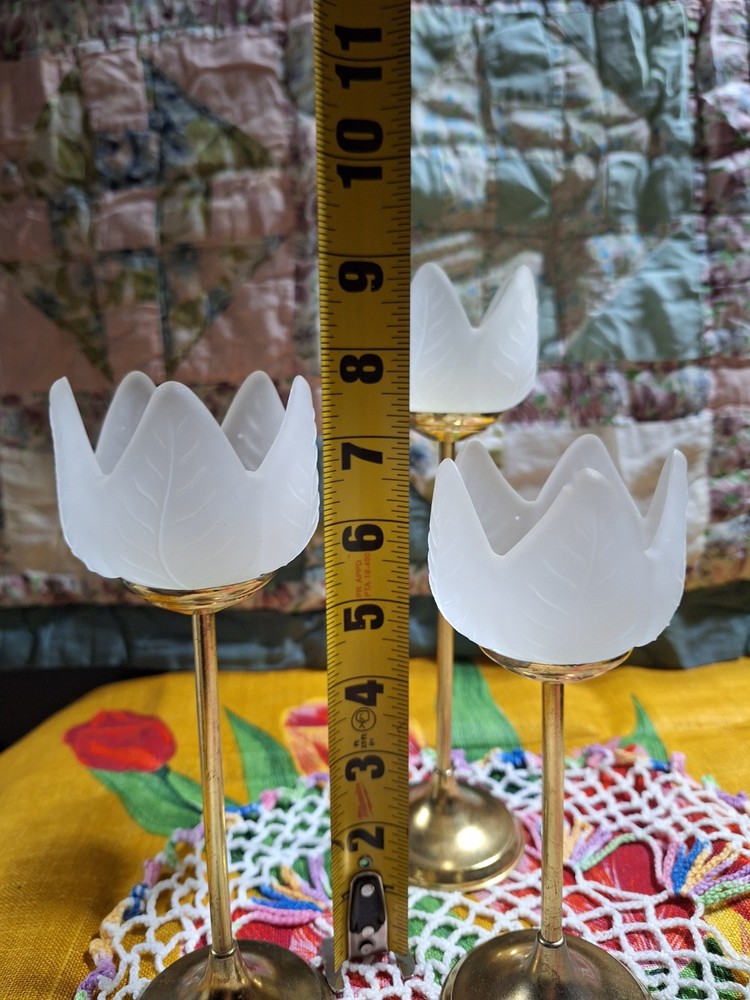 Brass Frosted Tulip Glass Tea Light Holder for Candles  