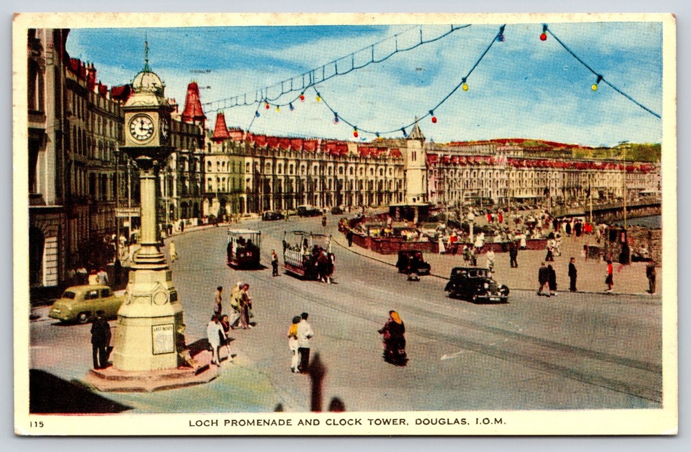 Postcard Loch Promenade And Clock Tower Douglas Isle Of Man Architecture 1958