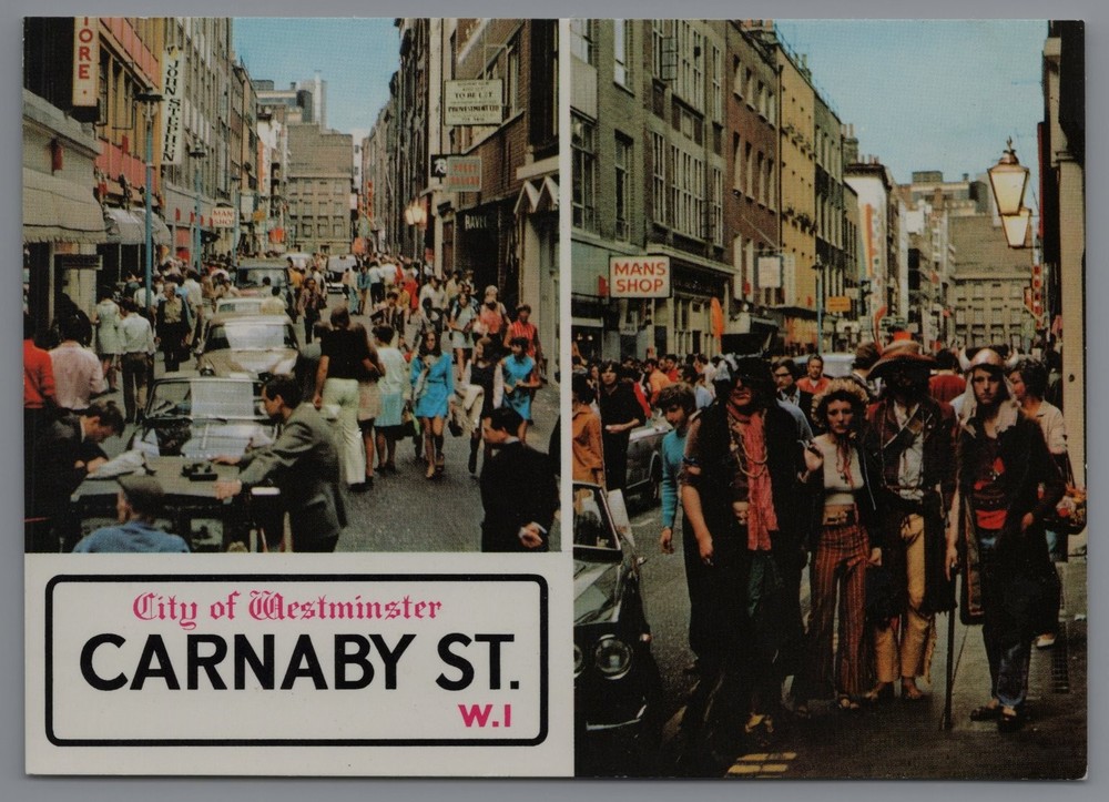 Vintage Carnaby Street London Postcard psychedelic Hippy Culture Swinging 60s