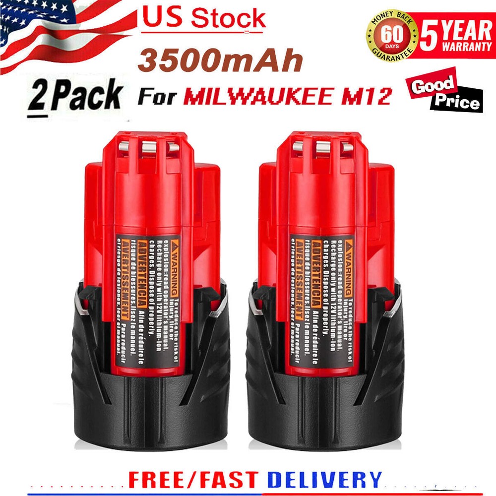 2-Pack Milwaukee M12 12V 3.5Ah Lithium Battery 48-11-2430 48-11-2420