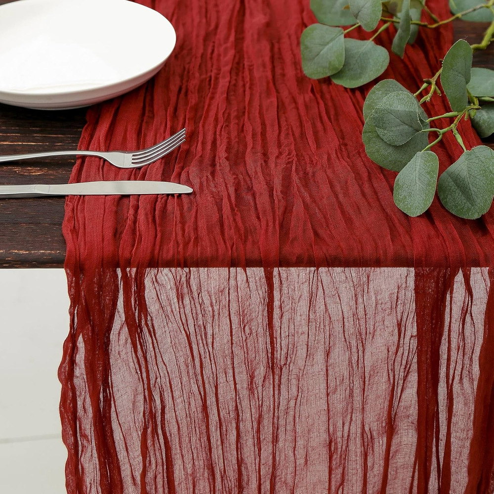 Long Red Cheesecloth Valentine Table Runner for Romantic Decorations 13.3FT