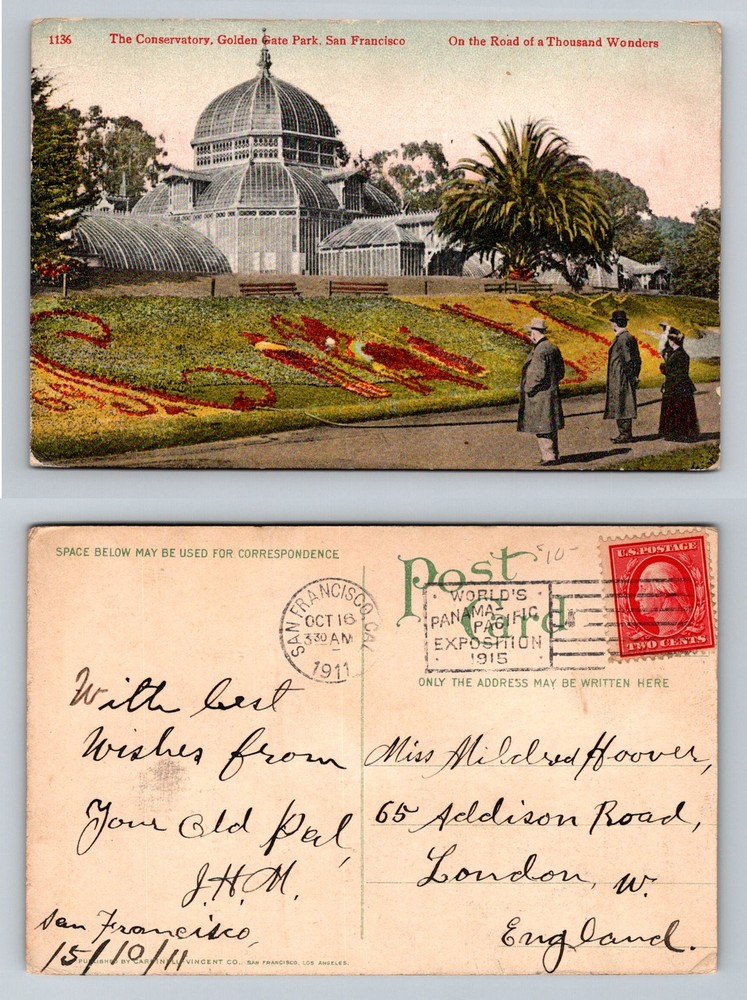 San Francisco, CA-California, Golden Gate Park Conservatory Vintage Postcard