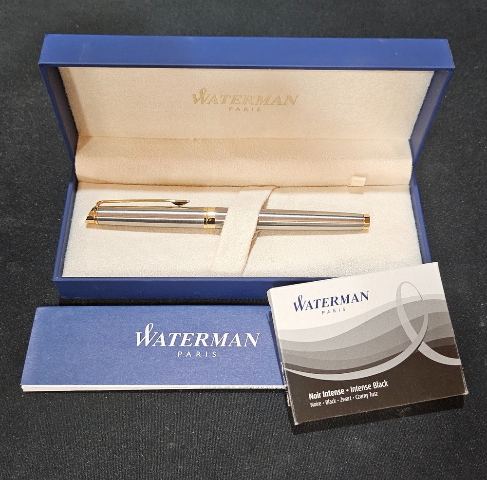 Waterman Hemisphere Fountain Pen GT Stainless Steel Gold Trim Fine Nib BNIB