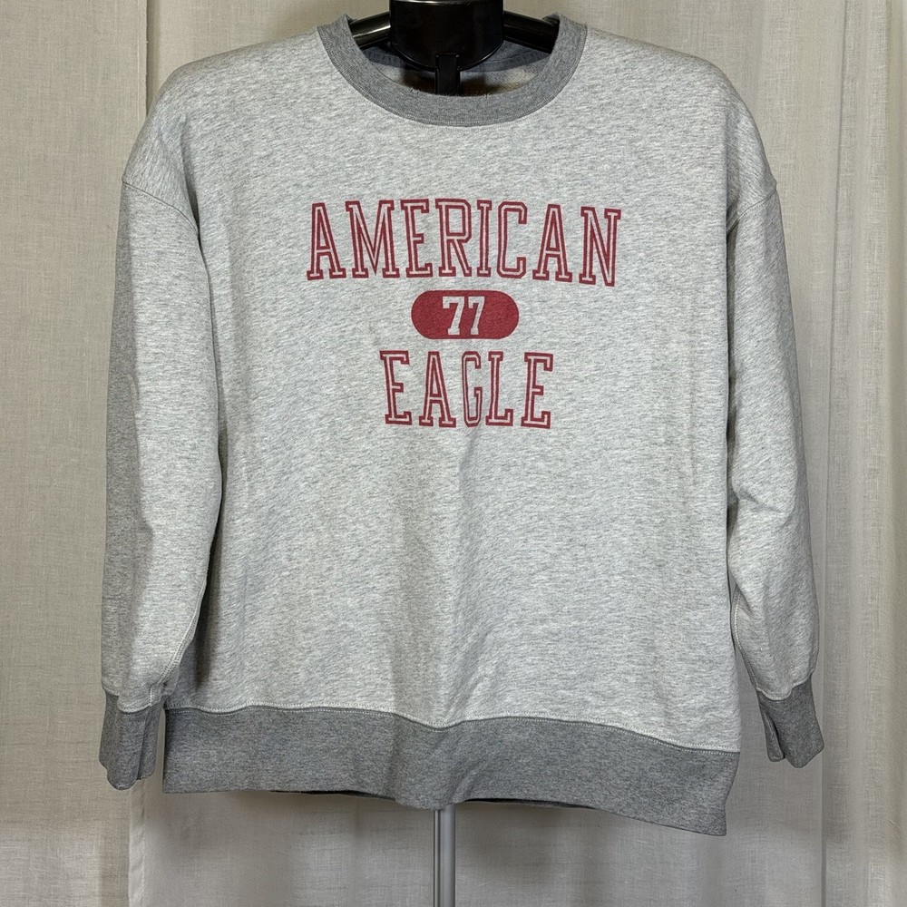 American Eagle 77 Gray Pullover Crew Neck Fleece Sweatshirt Women's Size M
