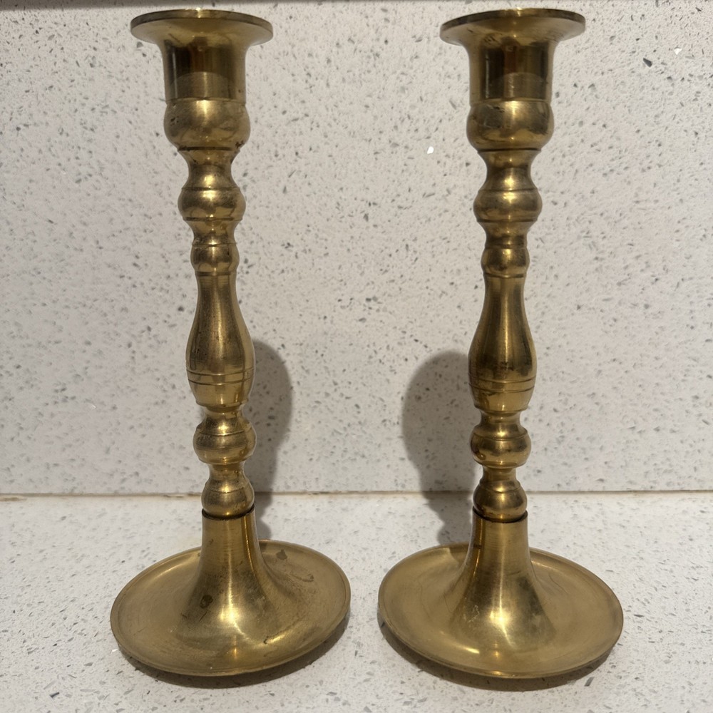 Vintage Solid Brass Candlesticks Pair, Made in Japan x 2