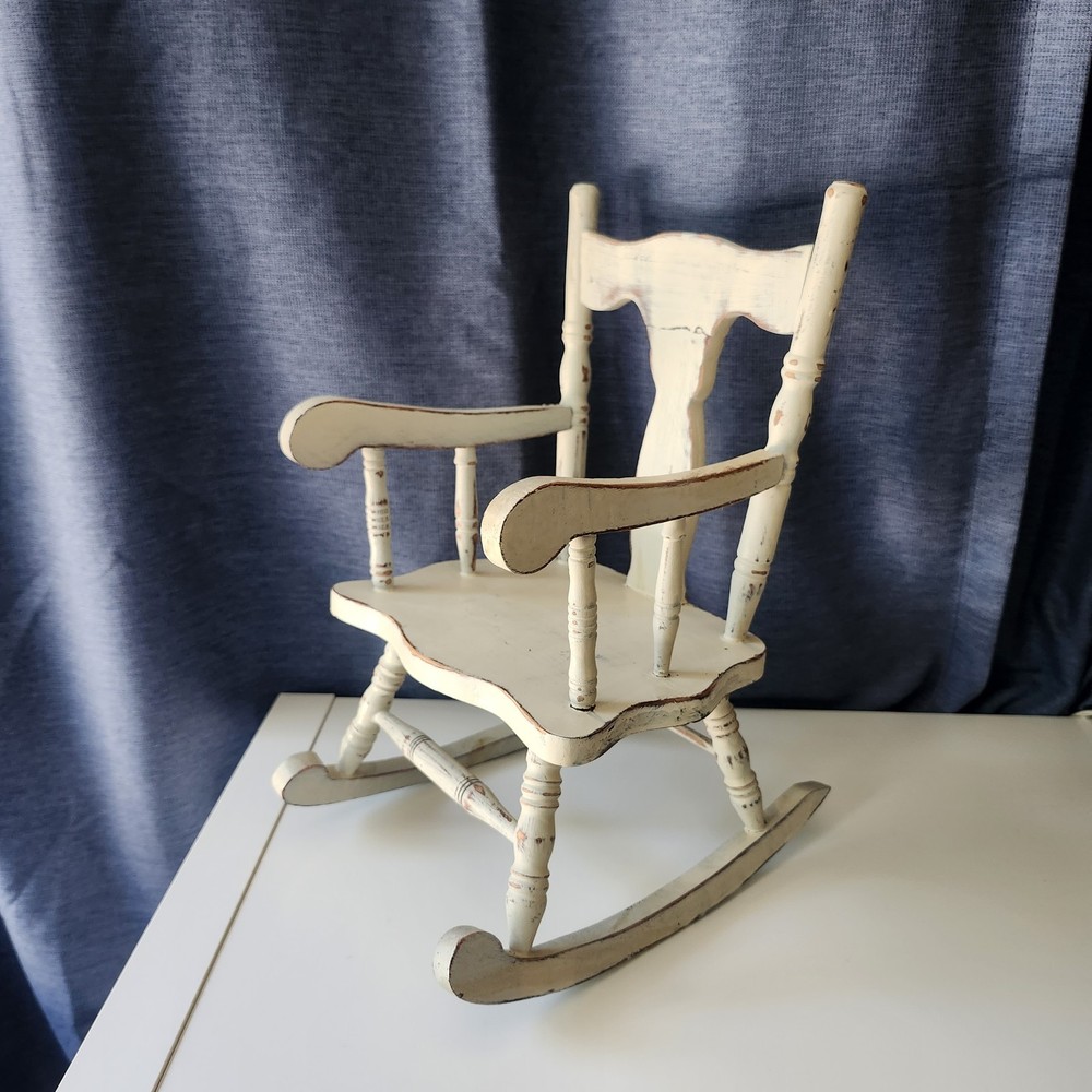 13” Vintage Distress Wooden Doll Rocking Chair Distressed / Shabby Chic