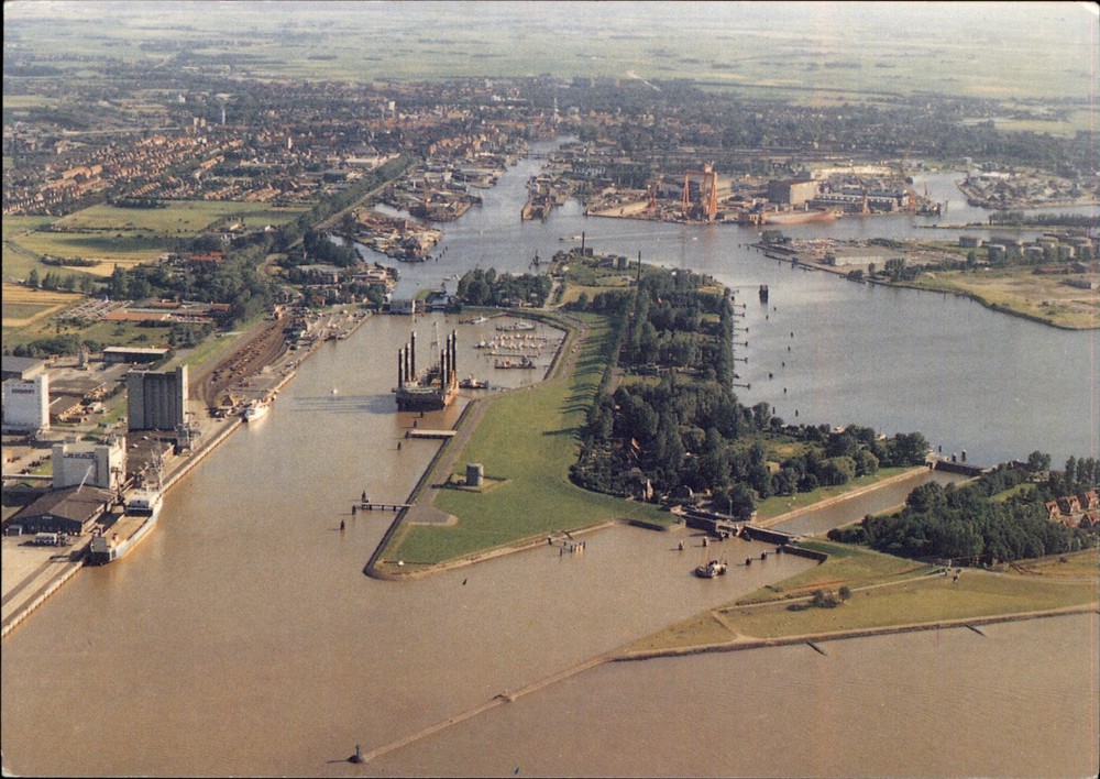Aerial Emden Lower Saxony Germany Map vintage postcard d702