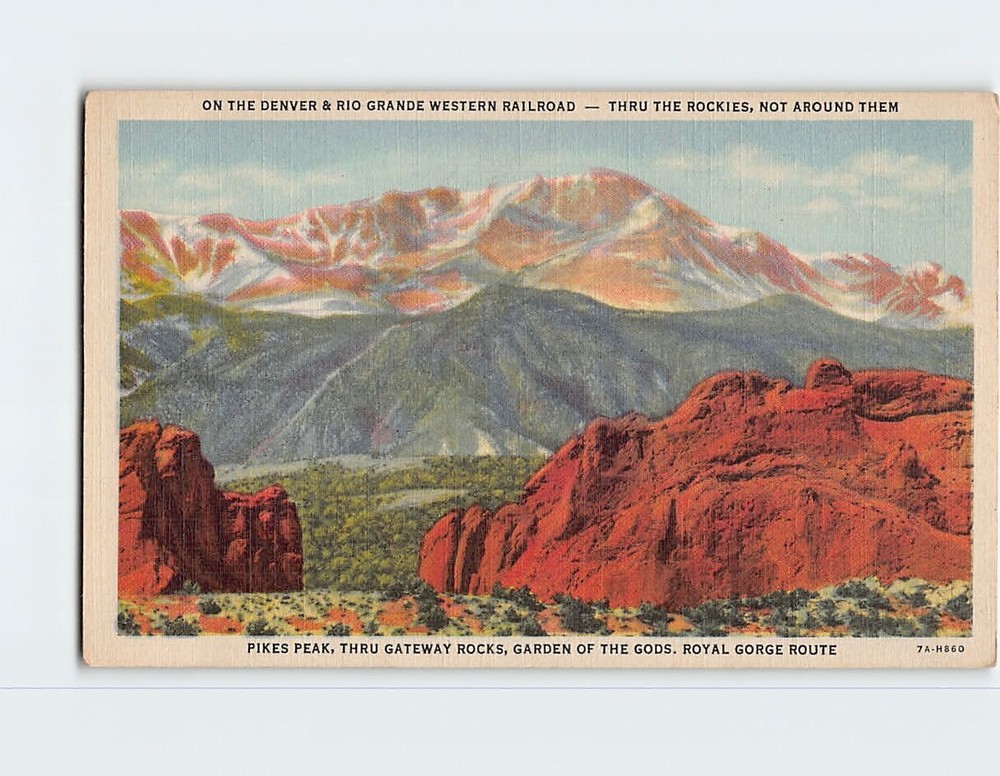 Postcard Pikes Peak, Thru Gateway Rocks, Garden Of The Gods, Colorado
