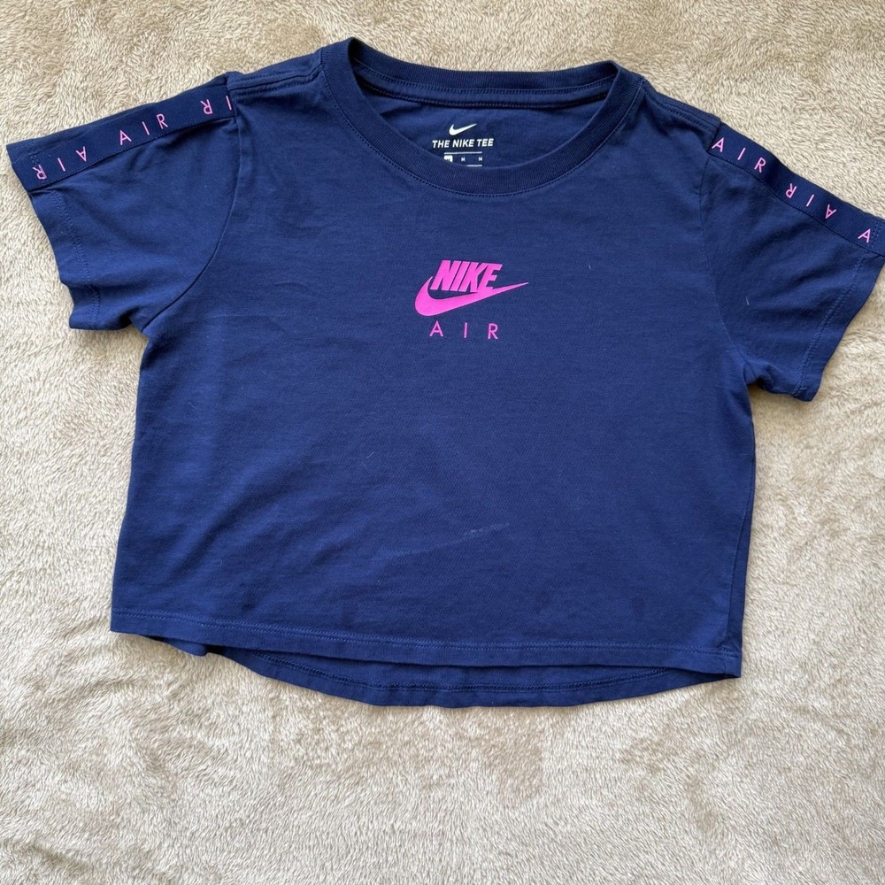 Nike Girls Cropped Tee Size 8 Blue Pink Gently Used Slight Stain