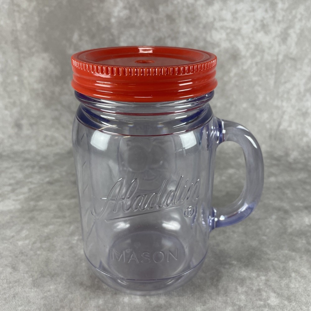Aladdin Mason Jar Tumbler Insulated 20 oz Plastic Travel Mug No Straw Red Orange