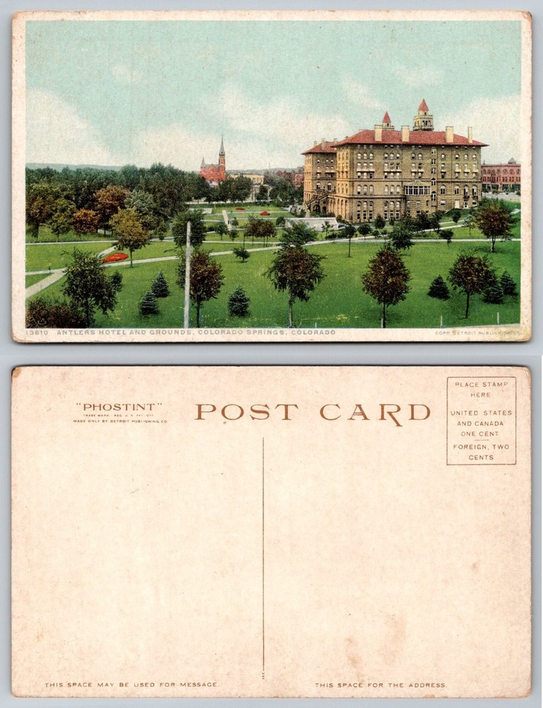 Antlers Hotel & Grounds Colorado Springs CO Phostint Postcard Detroit Pub