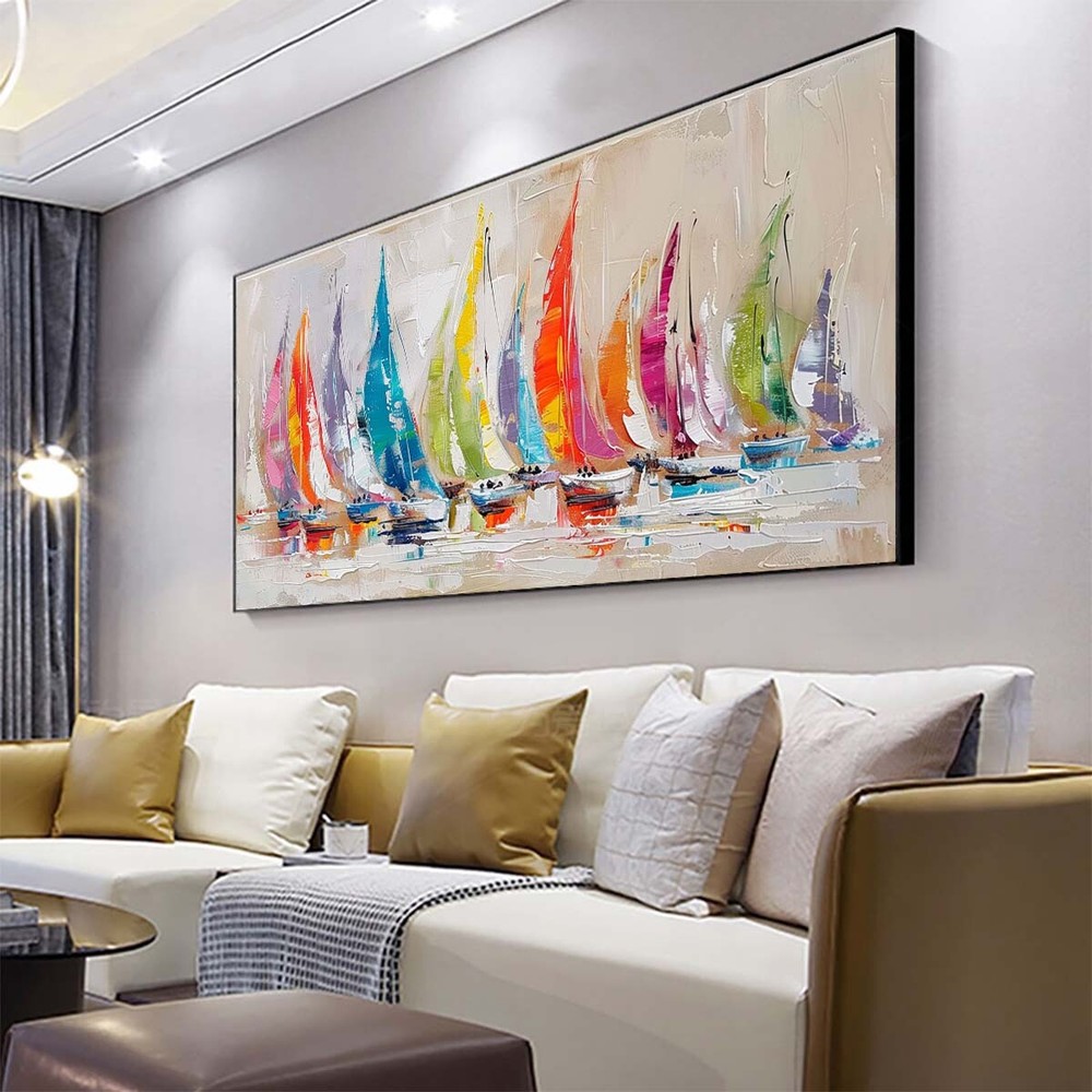 colour Wall Art HandPainted oil painting on canvas Ship Abstract Living Room