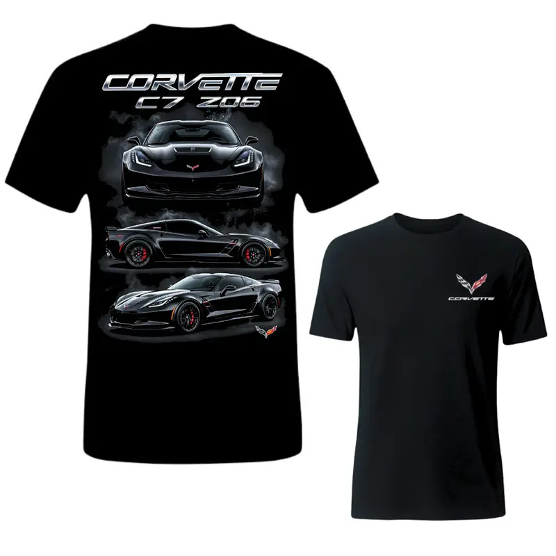 C7 Z06 Racing sport T-shirt, American supercar performance tee, black track beas