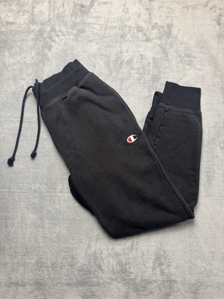 VTG Champion Reverse Weave Sweatpants Mens Size M Black Joggers Cotton Blend