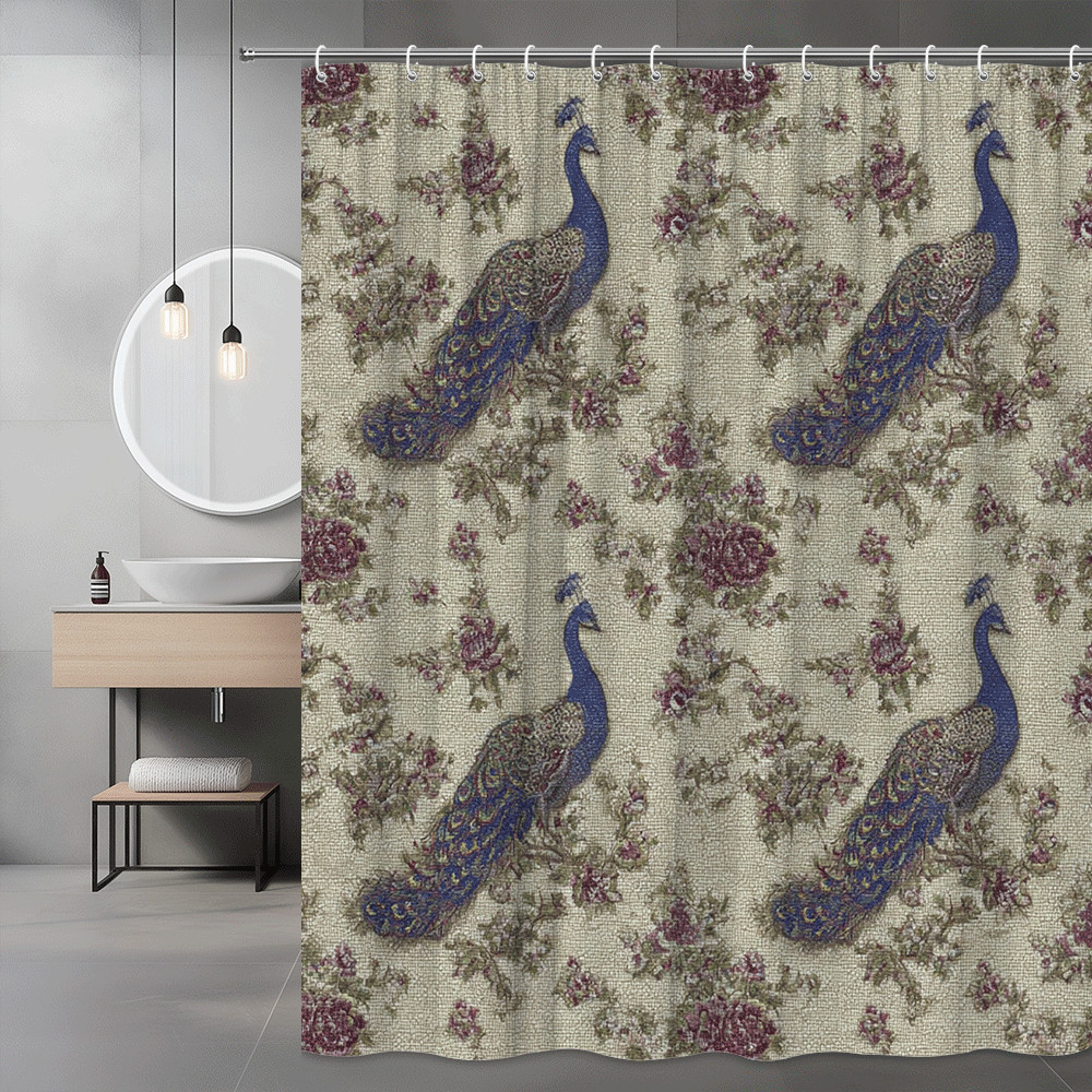 Peacock Floral Shower Curtain Vintage Bird Print