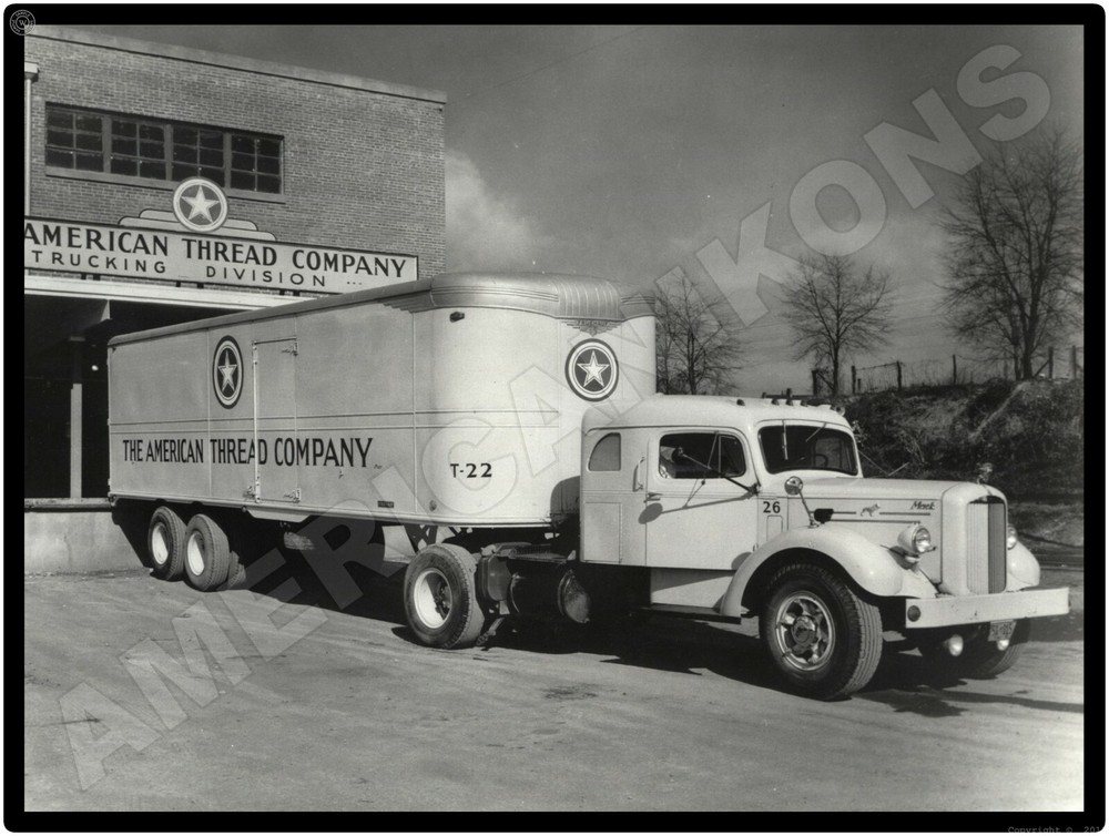Mack Trucks New Metal Sign: Model A Factory Sleeper, American Thread Company