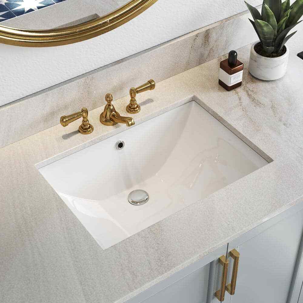 23-5/8in.Rectangular Glazed Ceramic Undermount Bathroom Vanity Sinkin White w/O