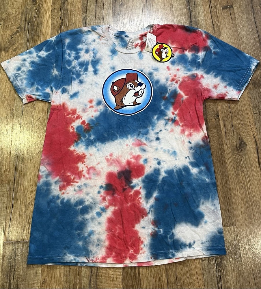 NEW Buc-ee's Red White Blue Tie-Dye 4th of July T-Shirt Size Medium Fireworks