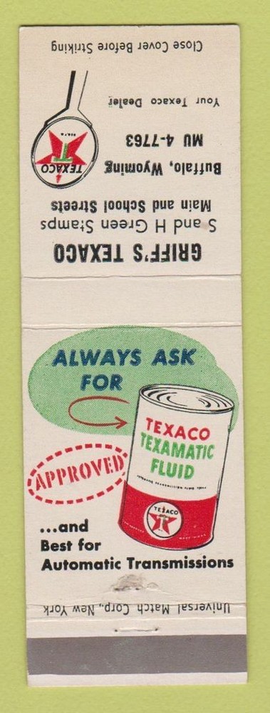 Matchbook Cover - Texaco oil gas Griff's Buffalo WY