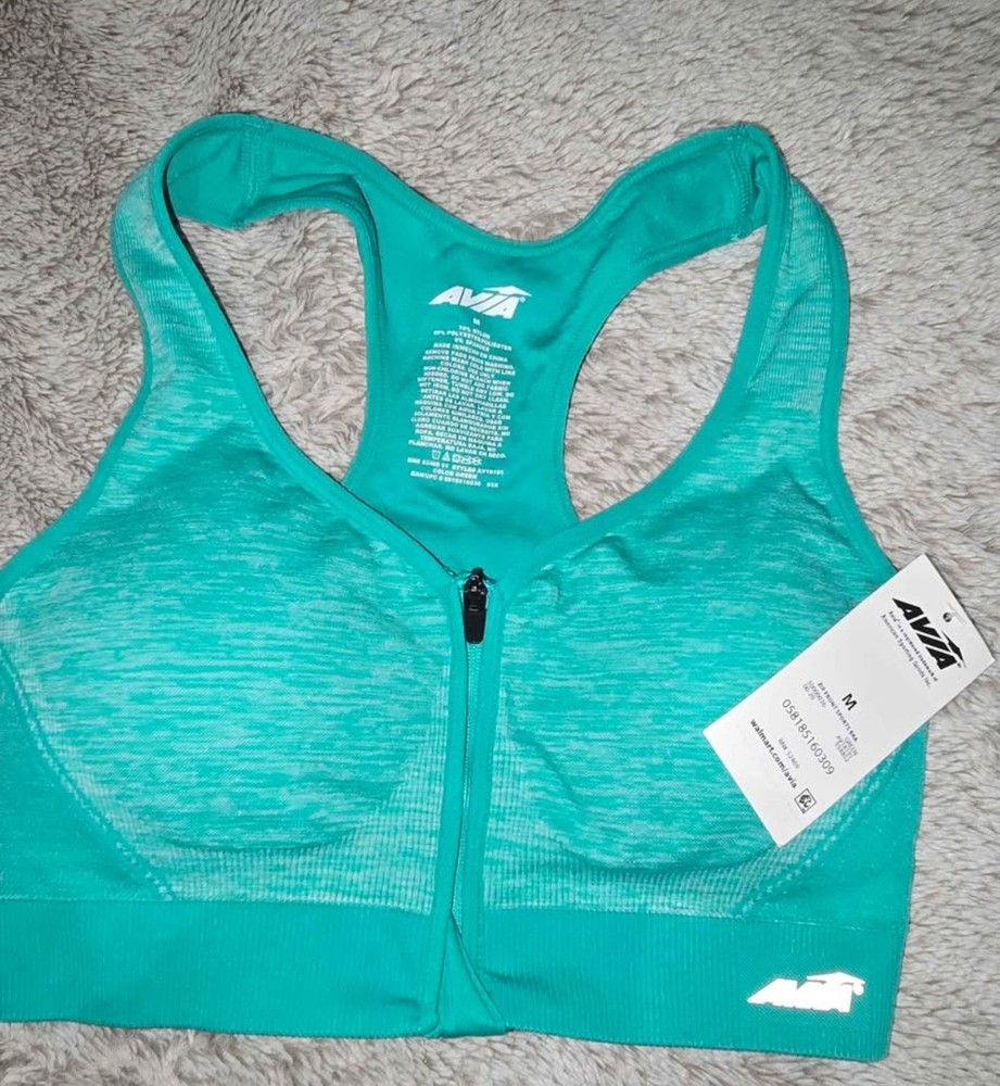 NWT Green Front Zip Medium Avia Sport Bra