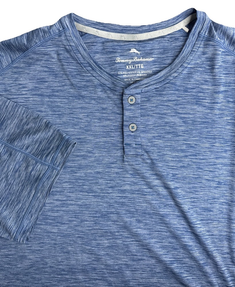 Tommy Bahama Men's XXL Blue Heathered Henley Short Sleeve Shirt