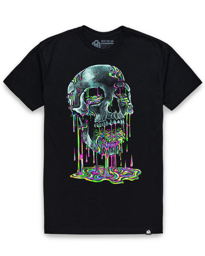 Neon Drip Skull T-Shirt Melting Skull Graphic Psychedelic Goth Tee