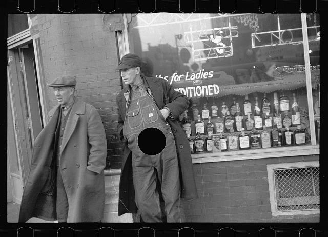 Photo:Two Men Outside Liquor Store 1930s Storefront Window Display
