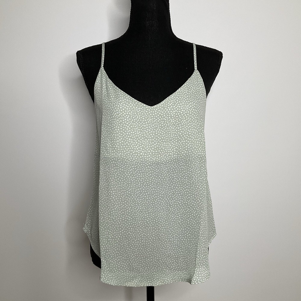 Mine Womens Green Polka Dot Semi Sheer Cami Tank Top Casual Laid Back
