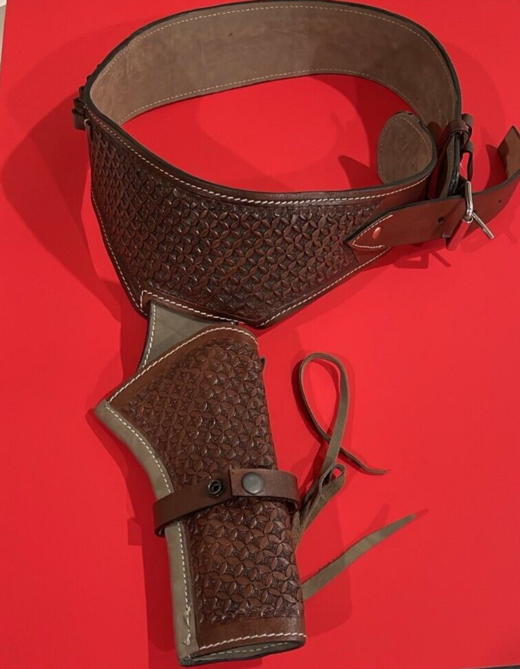 Gun Holster Belt Western Leather Cowboy Tooled Pistol/Revolver Hand Made 38