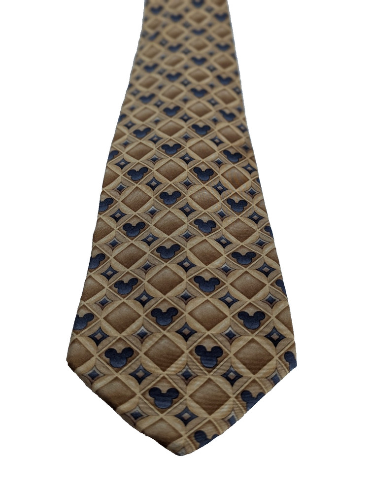 Walt Disney World Gold&Blue Mickey Mouse Heads 100% Silk Neck Tie 60” 4