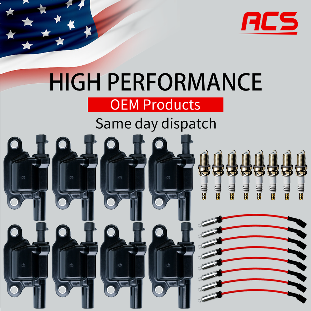 8X OEM Ignition Coil + 8X Iridium Spark Plug + 8X Wire for Chevy GMC Yukon UF413