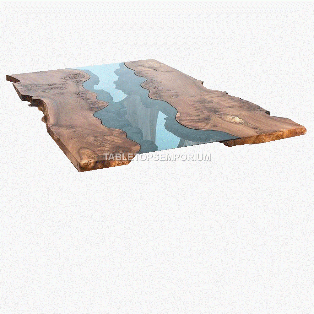 Epoxy live edge dining table with acacia resin and ocean design for modern interiors-image