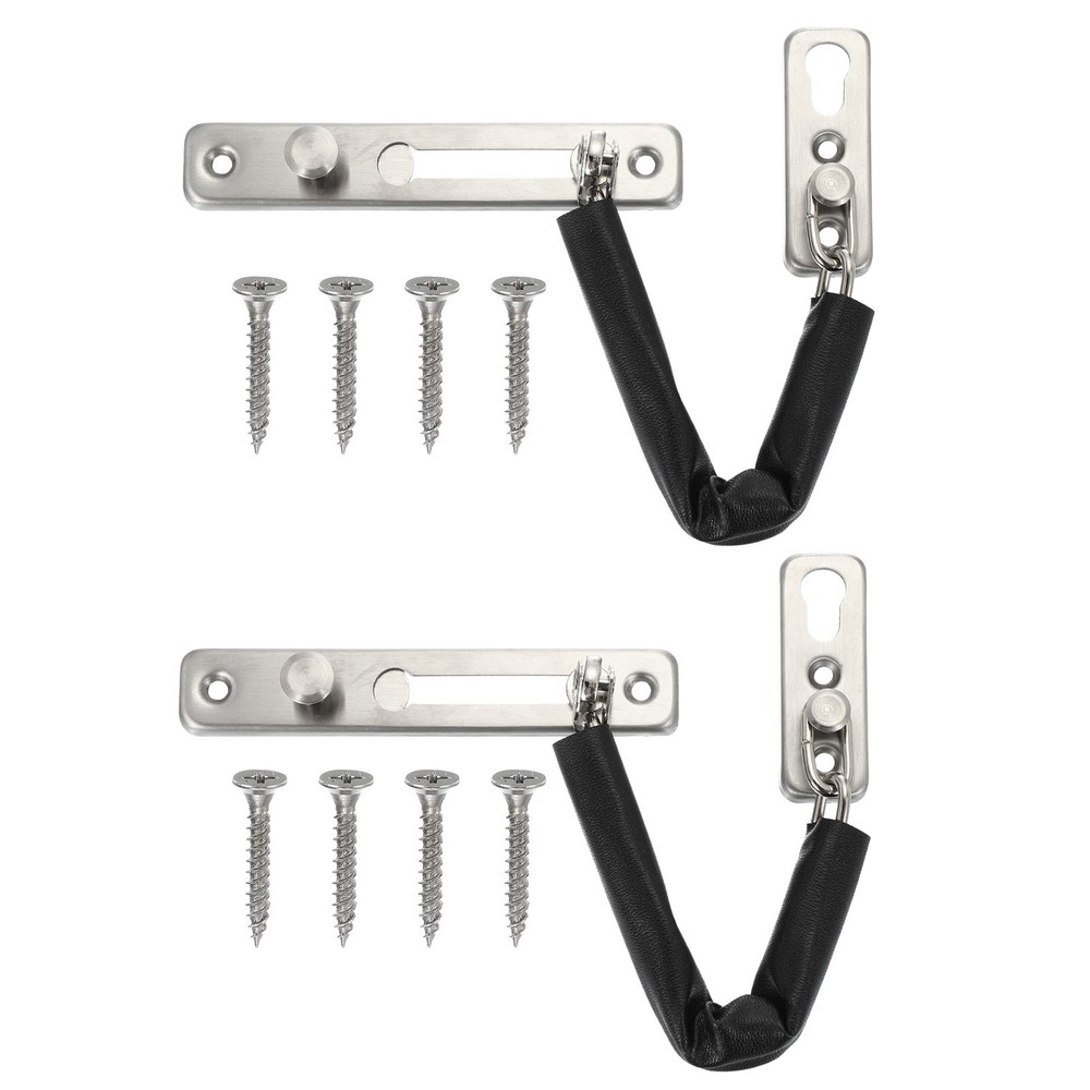 2 Pcs Door Chain Lock Latch Door Guard Protect with 8 Pcs Screws Silver