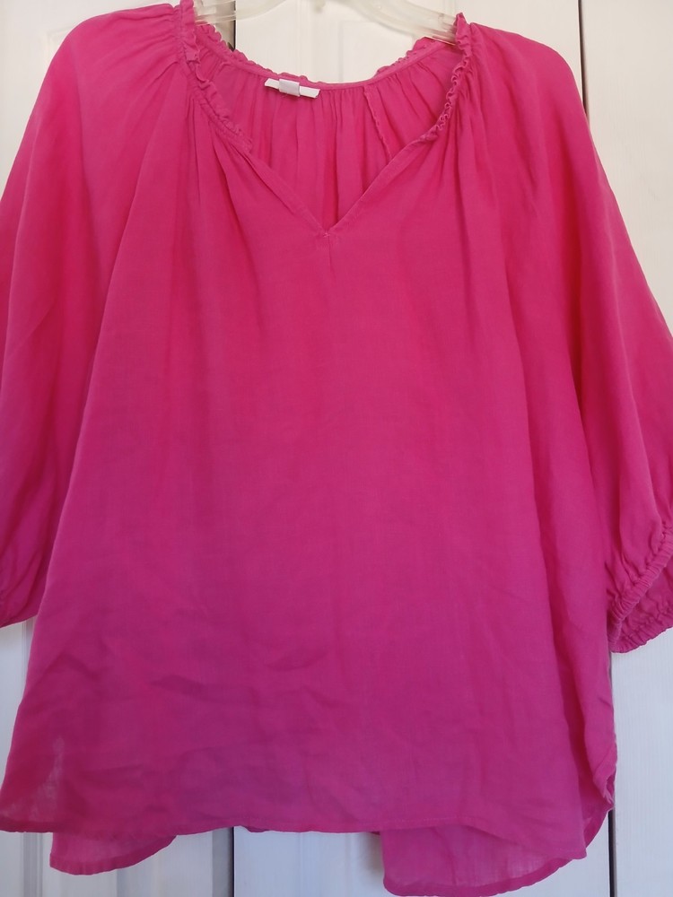 J. Jill Lovelinen Pink Linen Top 3/4 Sleeve  Casual Lightweight Blouse Large
