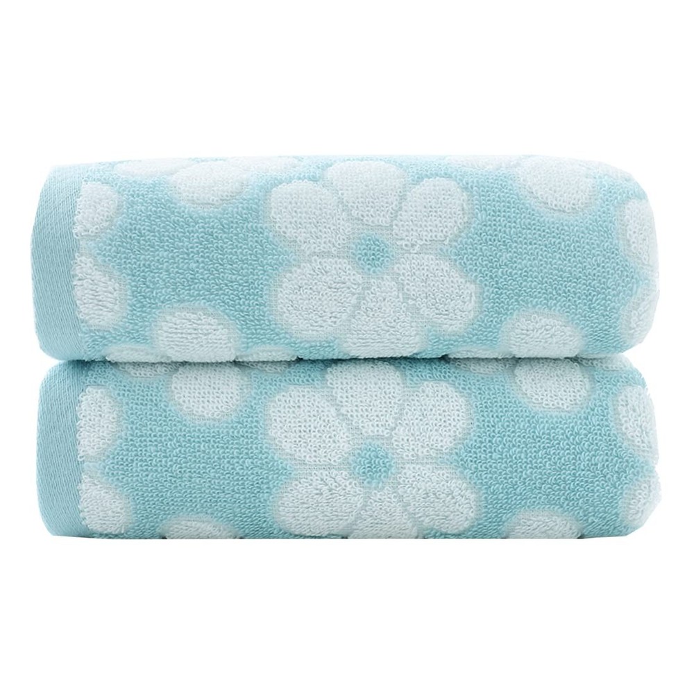 Hand Towels Set of 2 Floral Pattern 100% Cotton Soft Absorbent Decorative Tow...