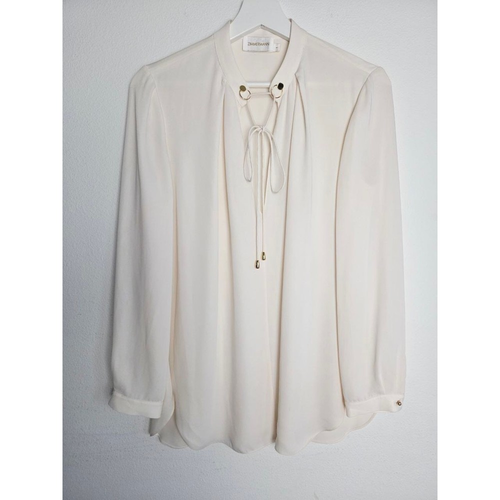 Zimmermann Blouse Womens Small Medium Ivory Cream Tie Neck Long Sleeves