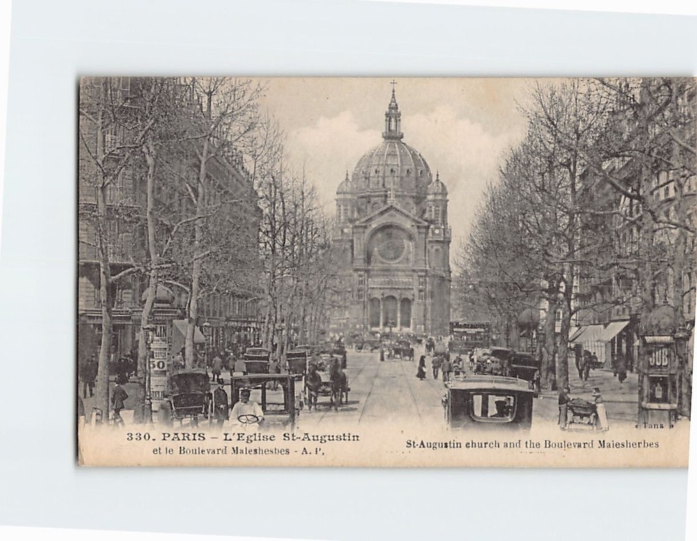 Postcard St. Augustin church and the Boulevard Maiesherbes Paris France