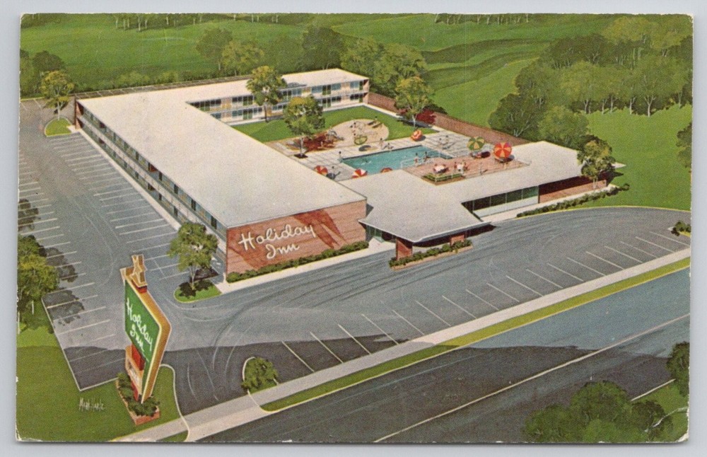 Holiday Inn Green Bay Wisconsin 1960s Vintage Postcard Aerial View Pool CT