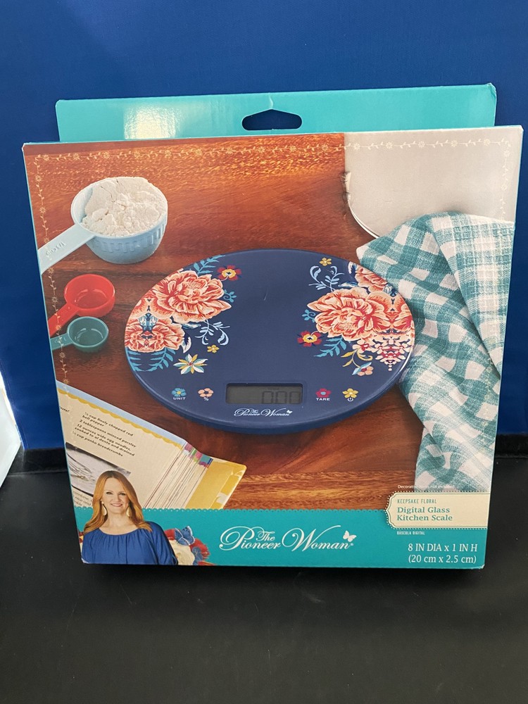 Pioneer Woman Blue Bakery Digital Scale with Percentage Function & Glass Top