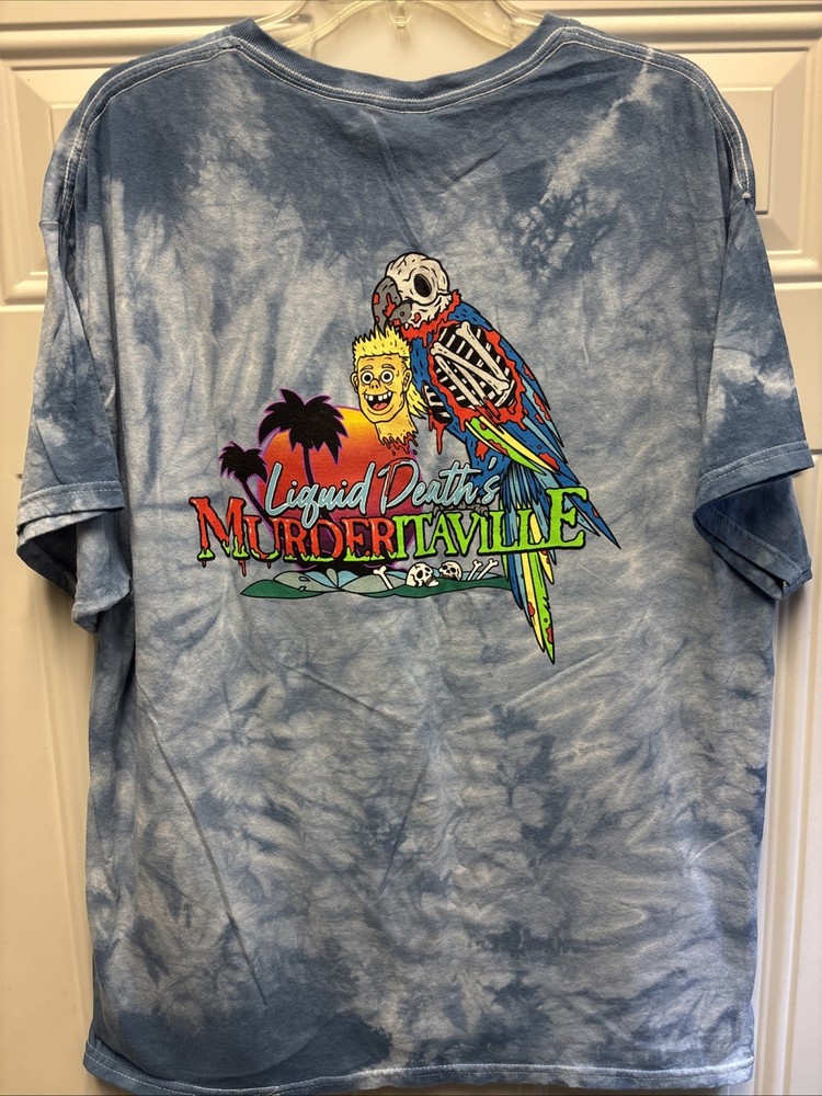 Liquid Death “Murderitaville” Blue Tie-Dye Tee - XL - Authentic, New & Sold Out