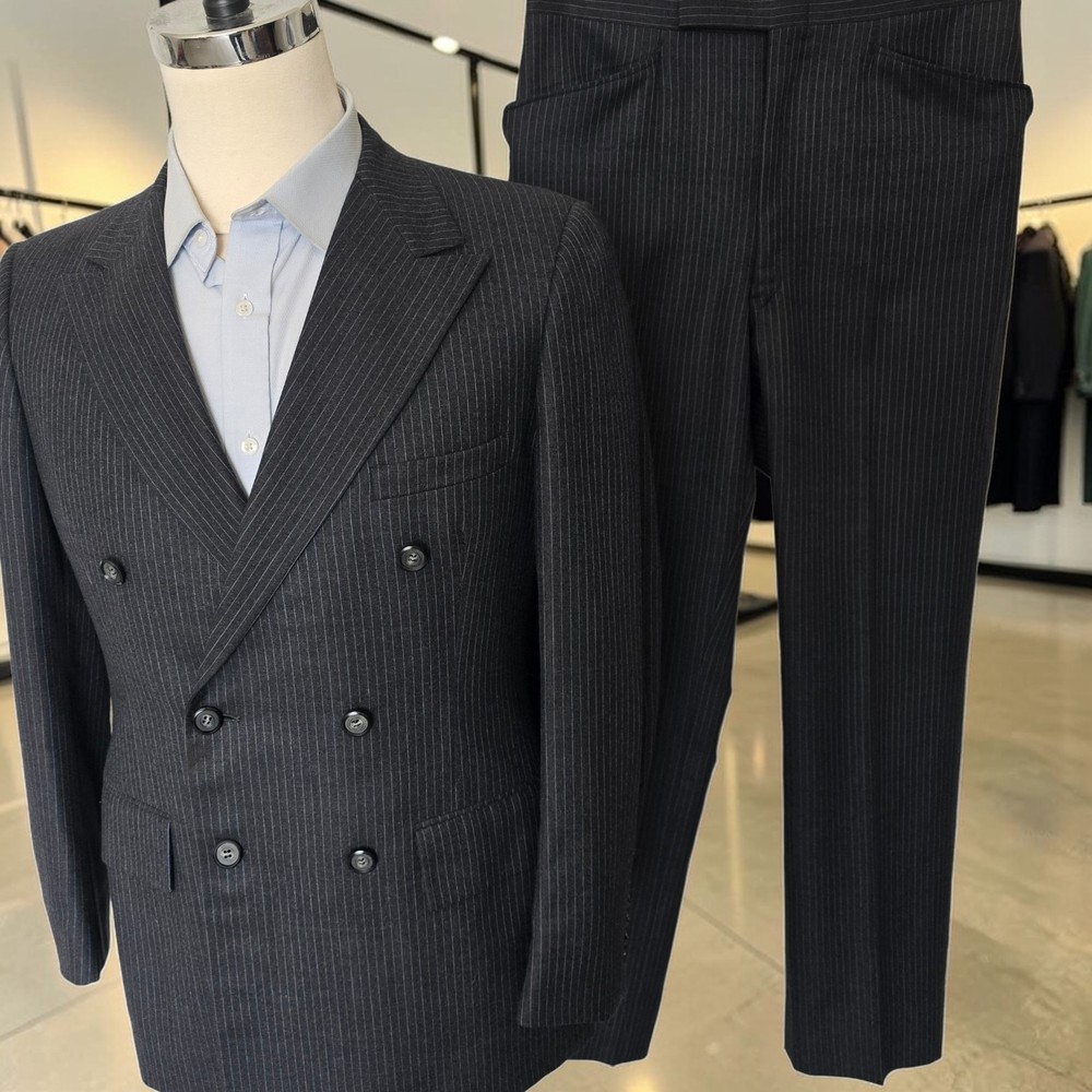 Vintage Bespoke Double Breasted Wool Suit 38r 31x30 Full Canvas Side Tabs 1960s