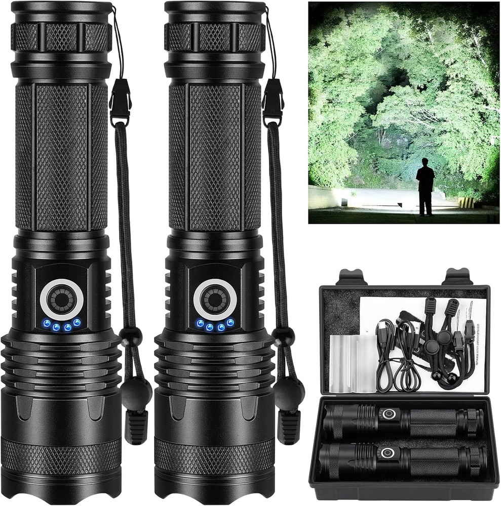 Rechargeable 1000 Lumen Super Bright LED Flashlight 2-Pack