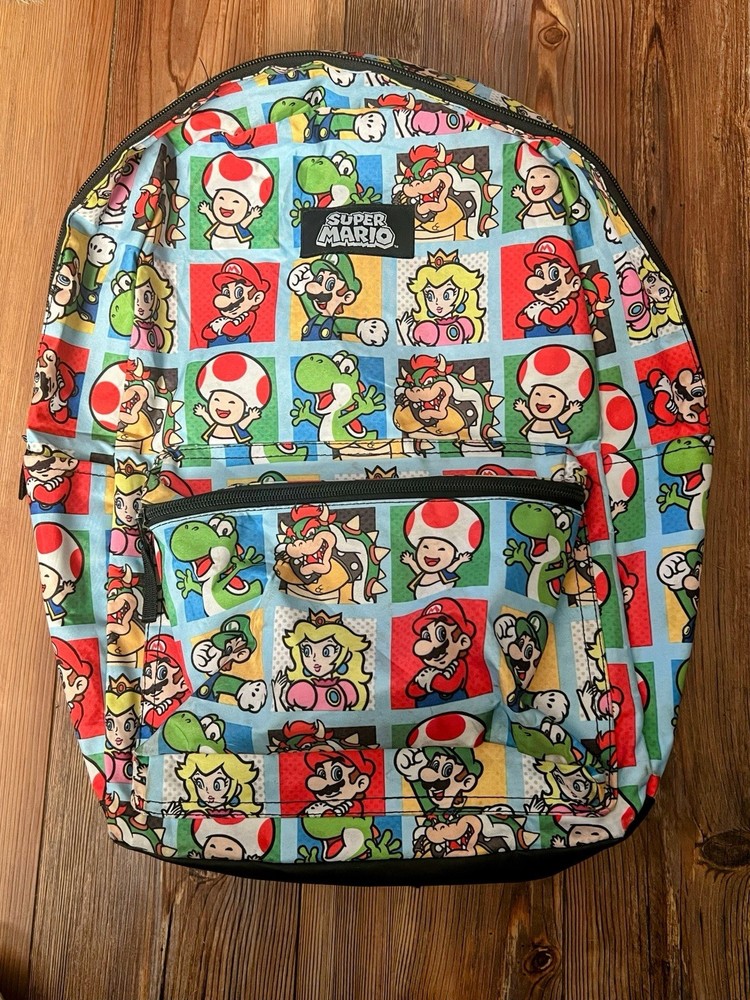 Nintendo Super Mario Bros Backpack 17” All over Character Print Luigi Toad