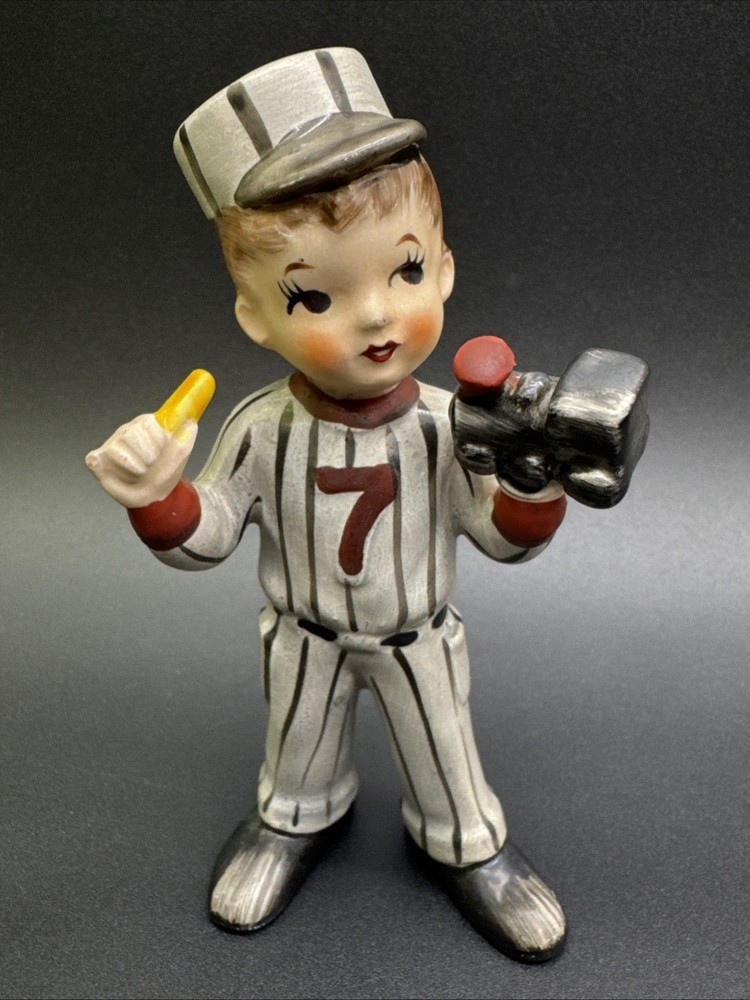 Vintage Lefton Milestone Birthday 7 Figurine Boy Train Conductor Ceramic Cake