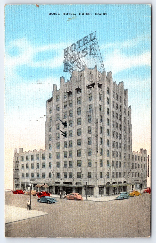 Boise Idaho Id Boise Hotel Building Street View Sign Cars Vintage Postcard