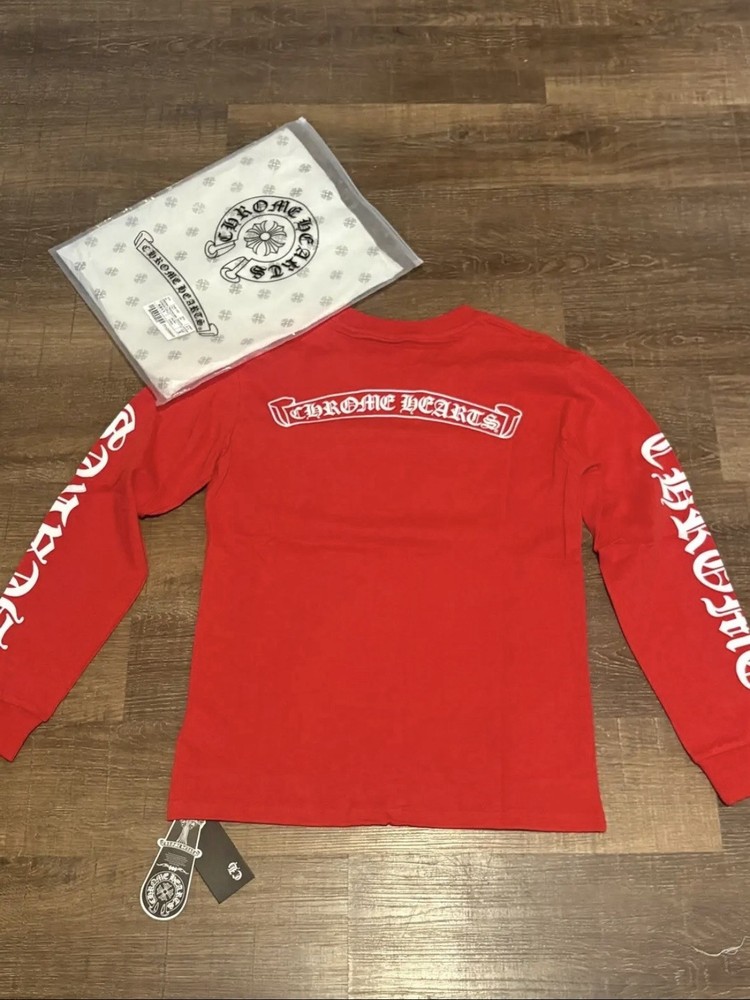 Chrome Hearts Men’s Red Long Sleeve Logo Graphic Print Crew Neck T-Shirt